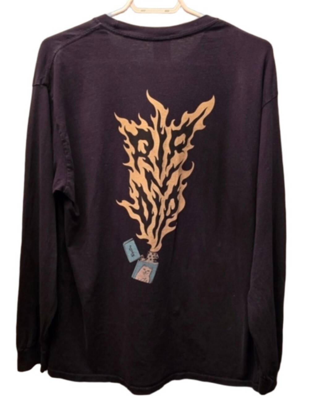 RIPNDIP Ripnlit Lord Nermal Lighter Flame Black Long Sleeve Shirt L